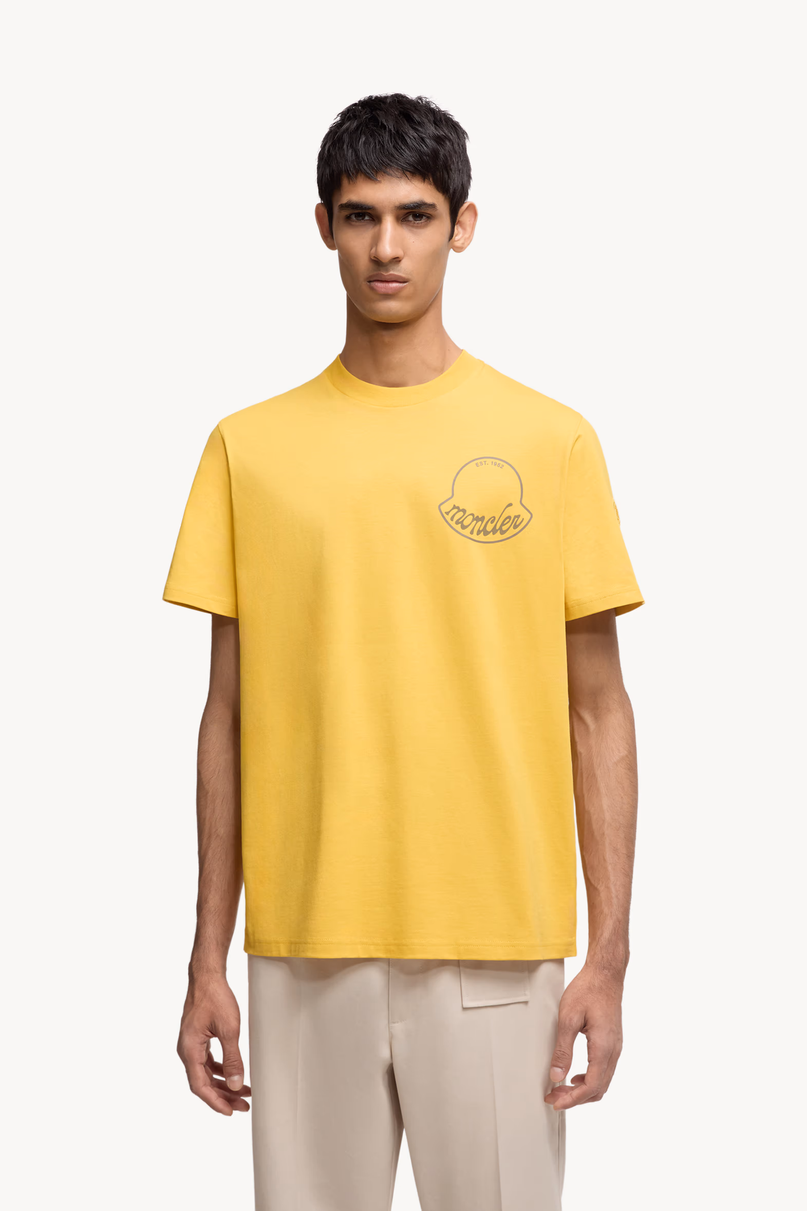 Logo Cotton T-Shirt Men Yellow Moncler 3